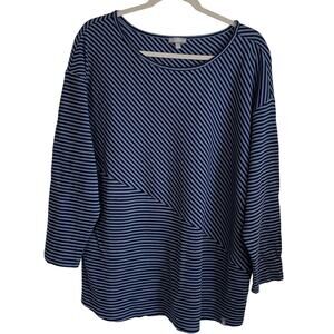 T By Talbots Ribbed Striped Tunic Top Sz 1X Blue Stretch Long Sleeves Casual
